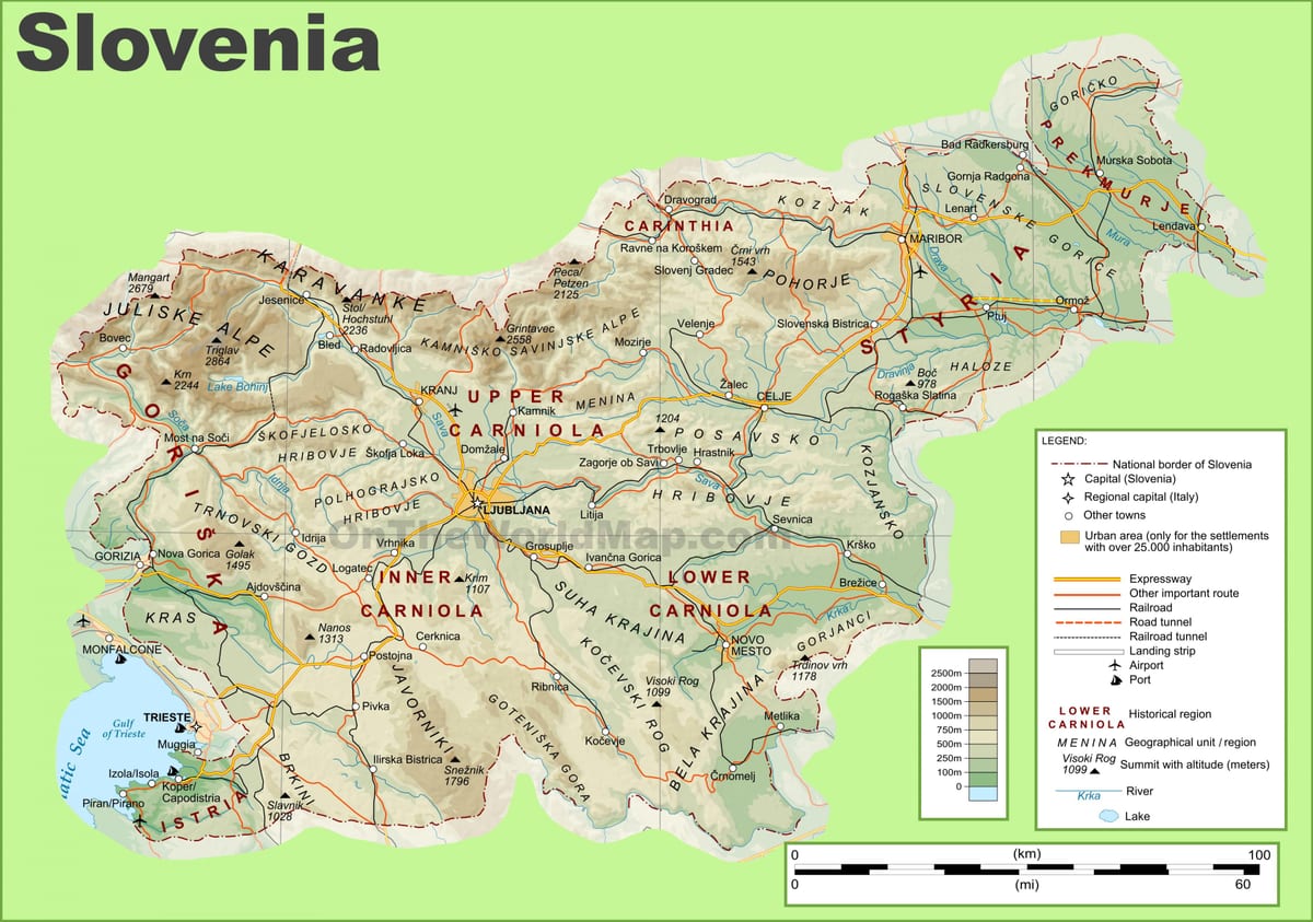 Kartes Slovēnijas fiziskā