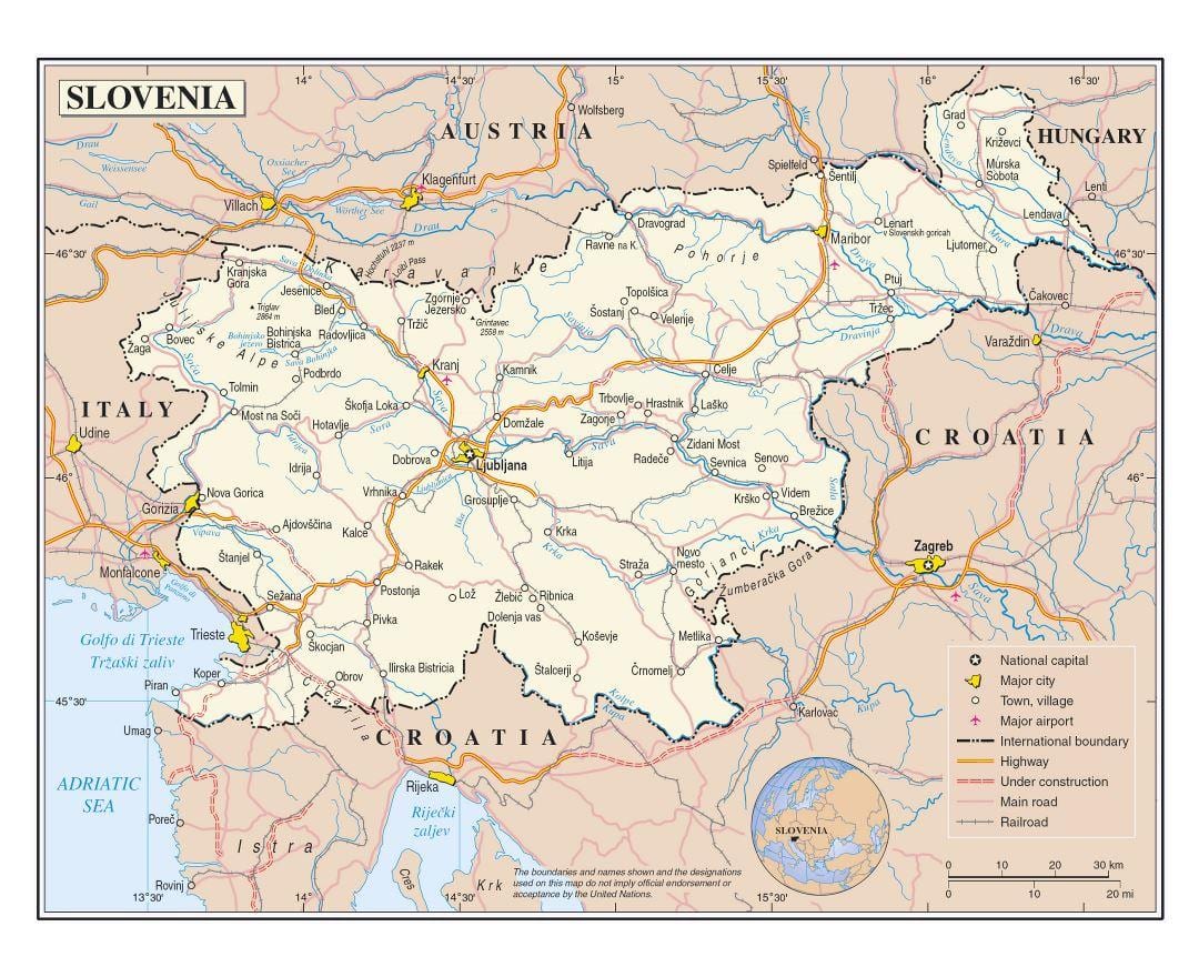 Karte Slovēnija lidostas