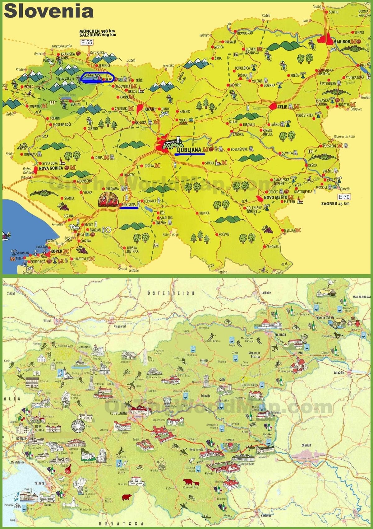 Slovēnija ceļojuma kartē